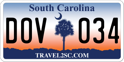 SC license plate DOV034