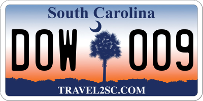 SC license plate DOW009