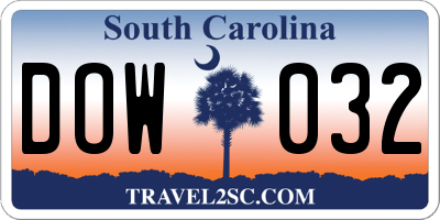 SC license plate DOW032