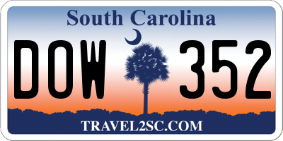 SC license plate DOW352