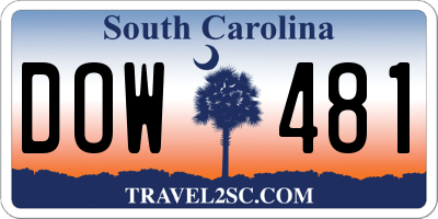 SC license plate DOW481