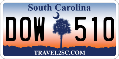 SC license plate DOW510