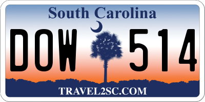 SC license plate DOW514