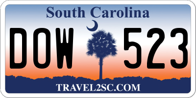SC license plate DOW523