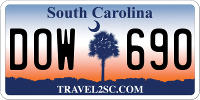 SC license plate DOW690