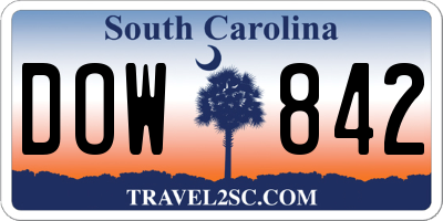 SC license plate DOW842