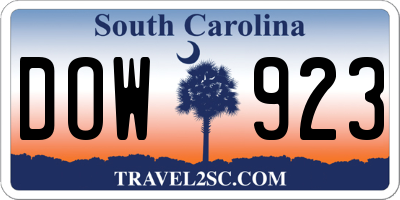 SC license plate DOW923