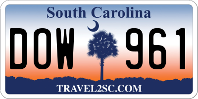 SC license plate DOW961