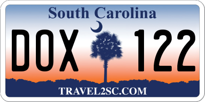 SC license plate DOX122