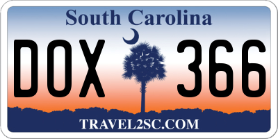 SC license plate DOX366