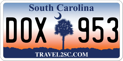 SC license plate DOX953
