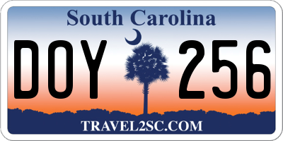 SC license plate DOY256