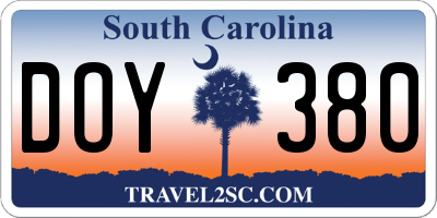 SC license plate DOY380