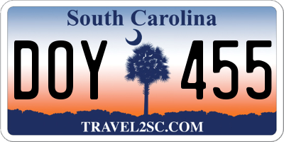 SC license plate DOY455