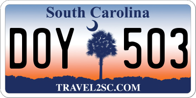 SC license plate DOY503
