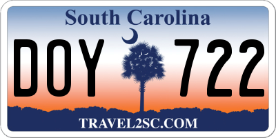 SC license plate DOY722