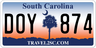 SC license plate DOY874
