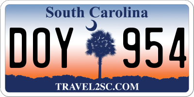SC license plate DOY954