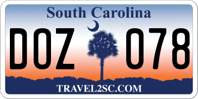 SC license plate DOZ078