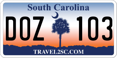 SC license plate DOZ103