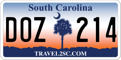 SC license plate DOZ214