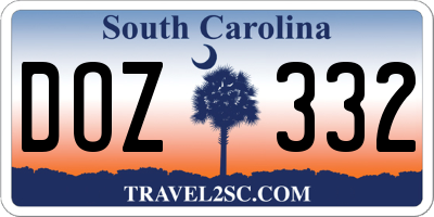 SC license plate DOZ332