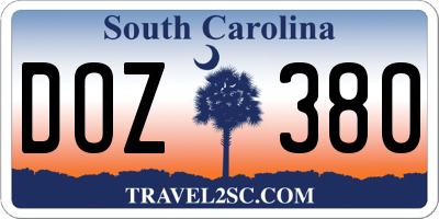SC license plate DOZ380
