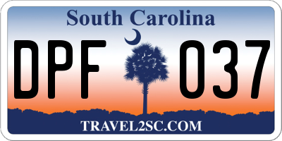 SC license plate DPF037