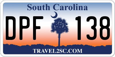 SC license plate DPF138
