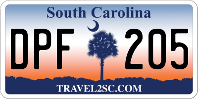SC license plate DPF205