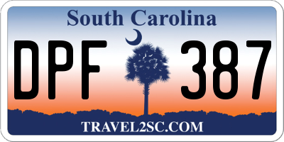 SC license plate DPF387