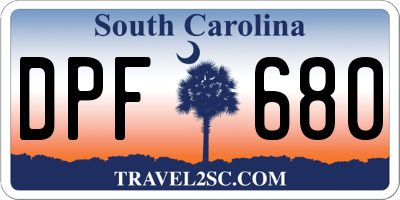 SC license plate DPF680