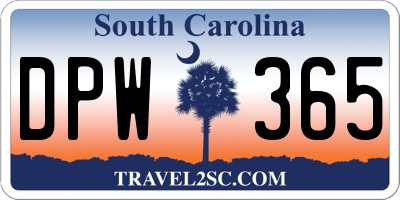 SC license plate DPW365