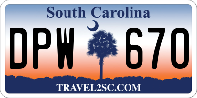 SC license plate DPW670