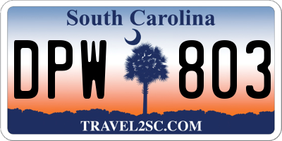 SC license plate DPW803