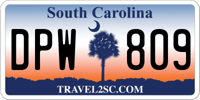 SC license plate DPW809