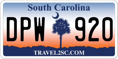 SC license plate DPW920