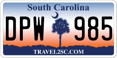 SC license plate DPW985