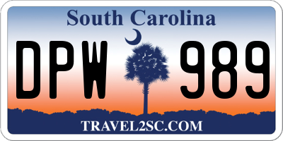 SC license plate DPW989