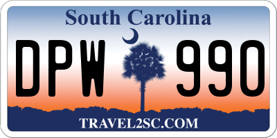 SC license plate DPW990