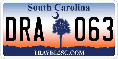 SC license plate DRA063