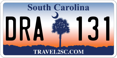 SC license plate DRA131