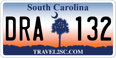 SC license plate DRA132