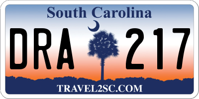 SC license plate DRA217