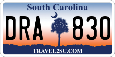 SC license plate DRA830