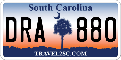 SC license plate DRA880