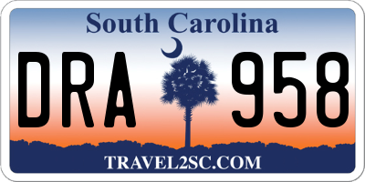 SC license plate DRA958