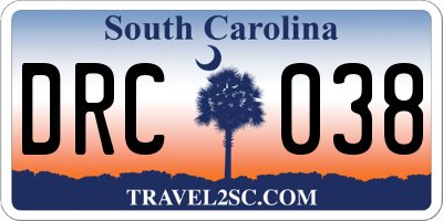 SC license plate DRC038