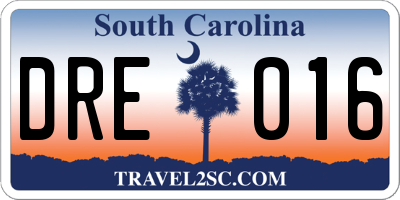 SC license plate DRE016