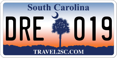 SC license plate DRE019